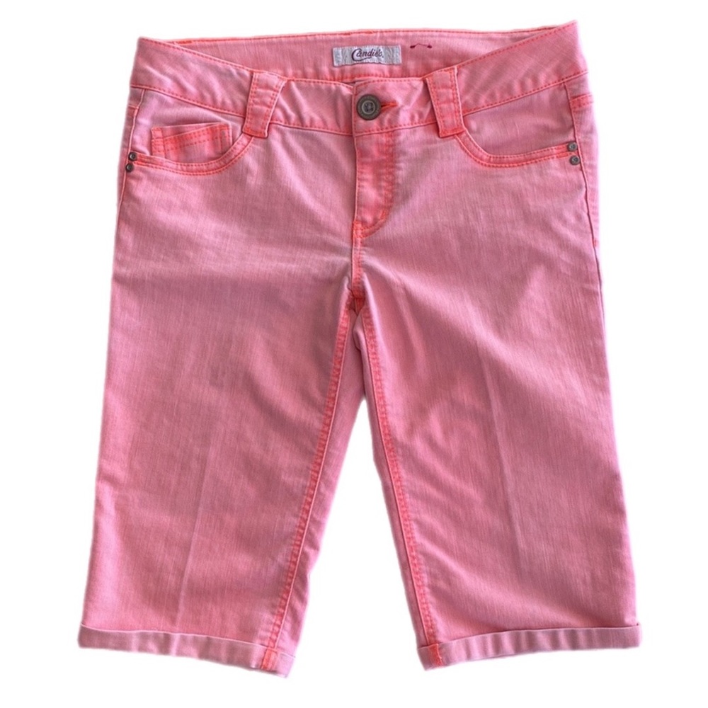 Vintage Low Rise Capris Y2K CANDIE’S Faded Neon Pink Denim Long Shorts Size 11